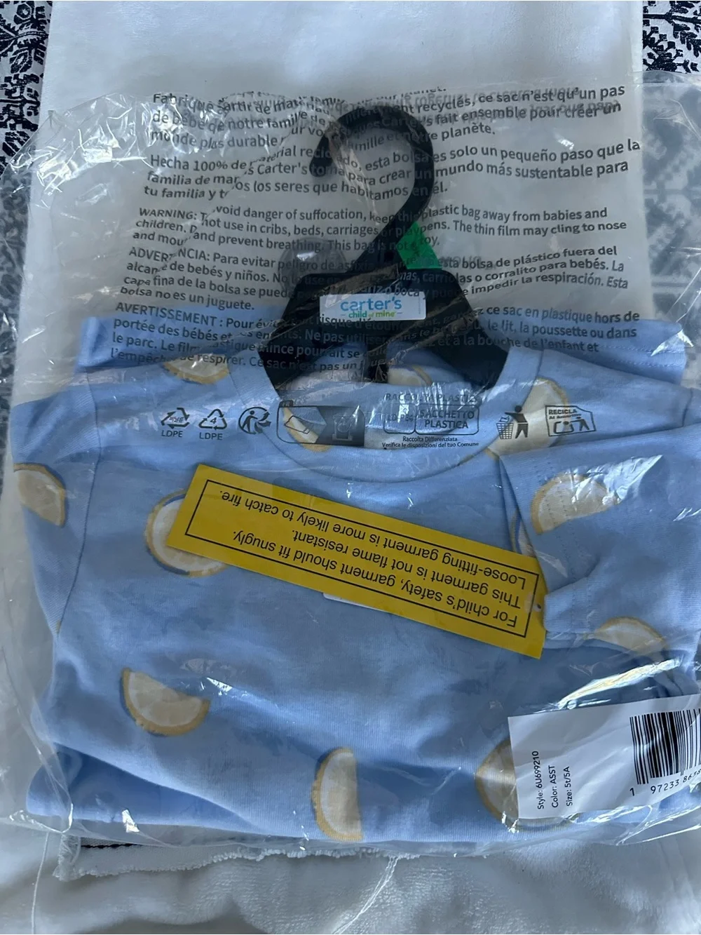 Carter's Light Blue Short-Sleeve Lemon Print Pajama Set